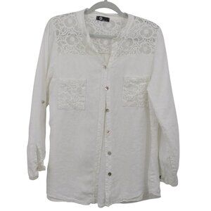 Embroidered Linen‎ Top Women 2X White Boho Romantic Classy Feminine Travel Beach